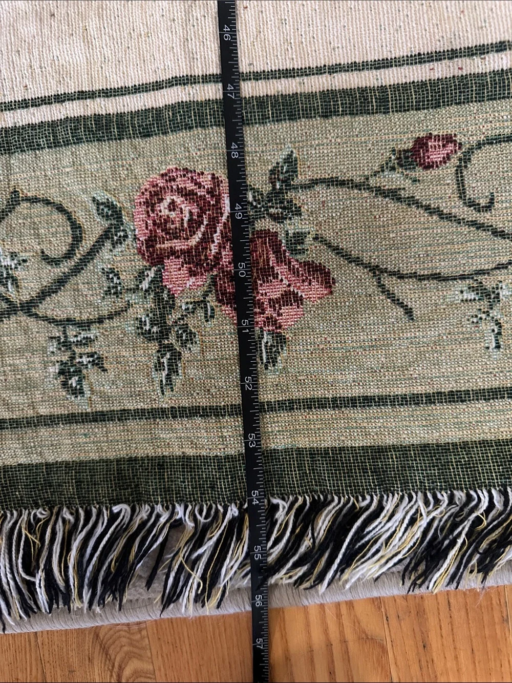 Floral Rose Woven Throw Blanket - Green and Rose